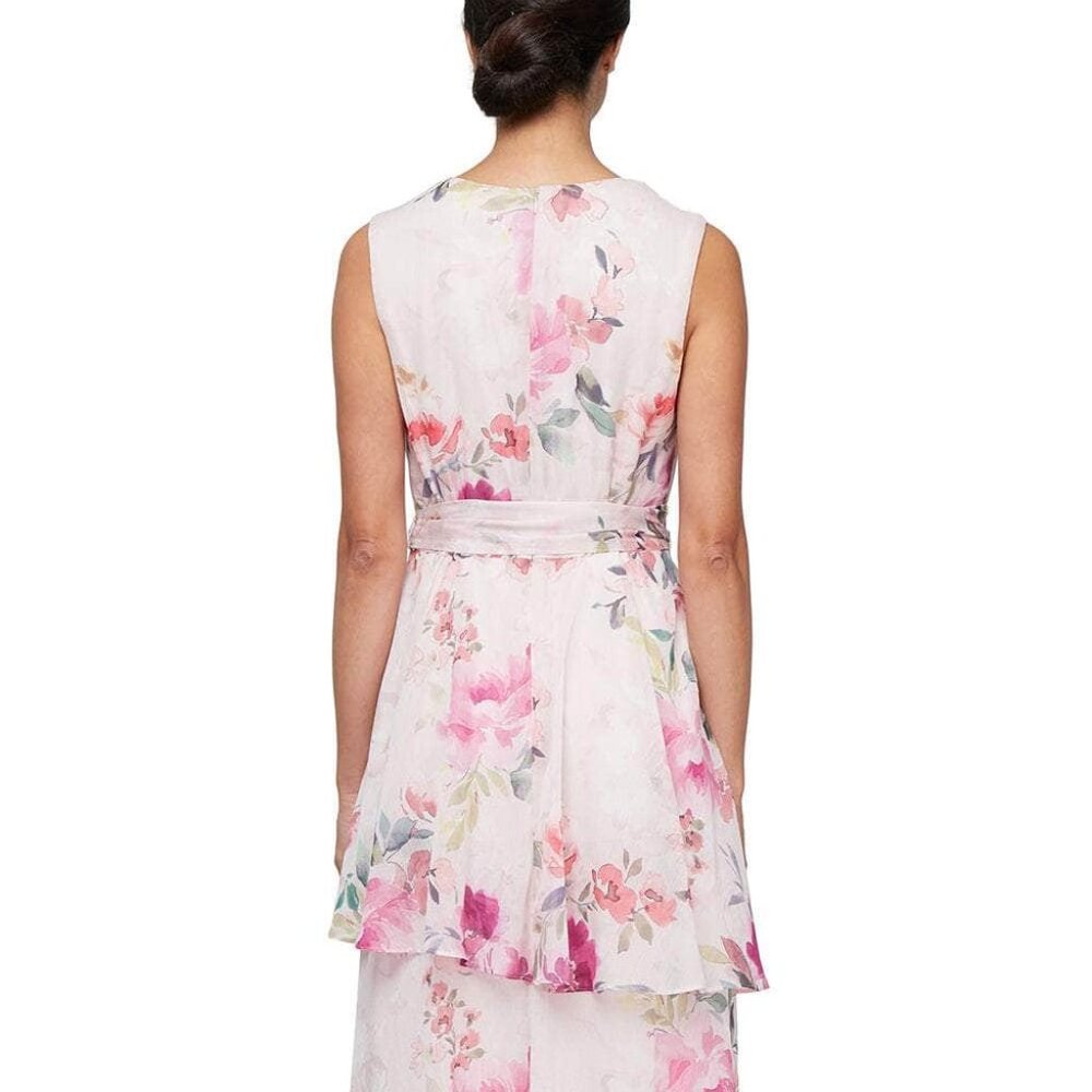 SL Fashions Women's Floral-Print Chiffon High-Low Dress Pink /White Size 10 - Picture 2 of 4